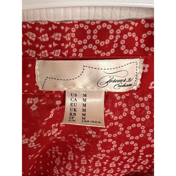 Forever 21 Exclusive Sleeveless Buttoned Collared Red White Blouse Top Size M - Picture 3 of 4